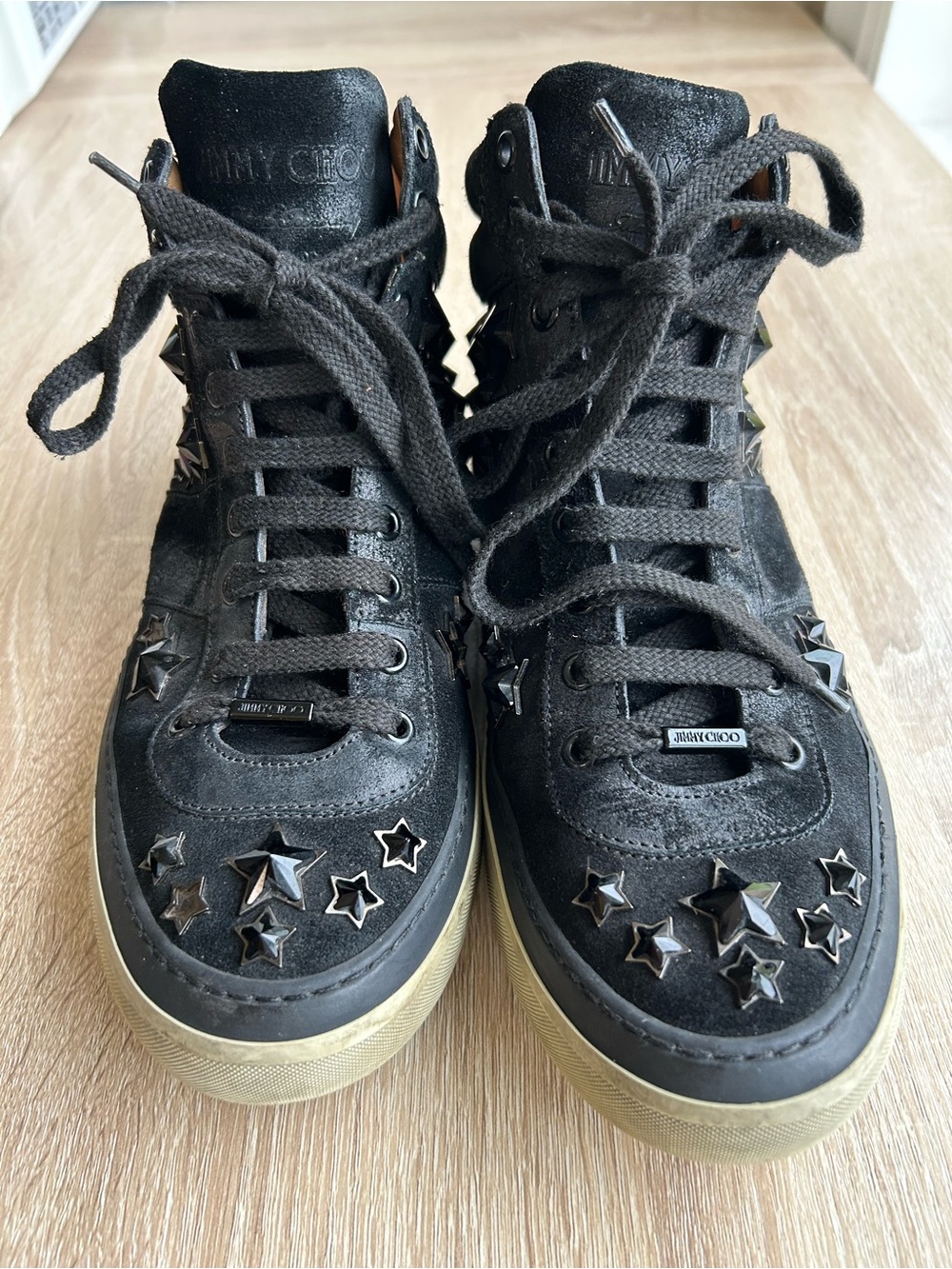 Jimmy Choo Black Star-Embellished High-Top Sneakers